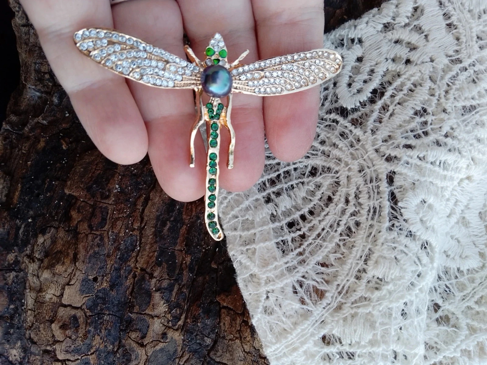 Broche libélula pérola de cultura de água doce natural – photo 2